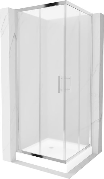 Mexen Rio kabina prysznicowa kwadratowa 80 x 80 cm, szron, chrom + brodzik Rio, biały - 860-080-080-01-30-4510