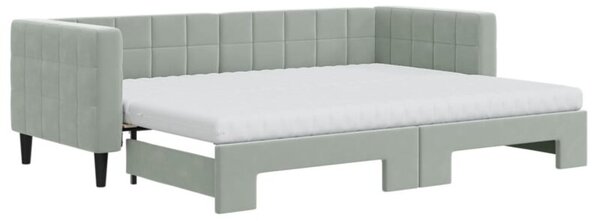 Sofa rozsuwana z materacami, jasnoszara, 80x200 cm, aksamit