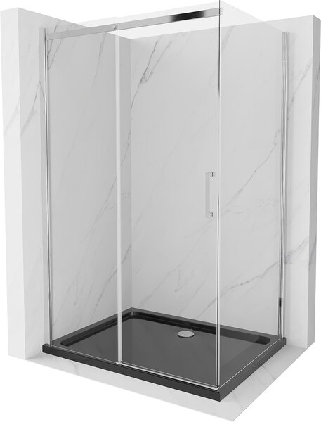 Mexen Omega kabina prysznicowa rozsuwana 100 x 90 cm, transparent, chrom + brodzik Flat, czarny - 825-100-090-01-00-4070