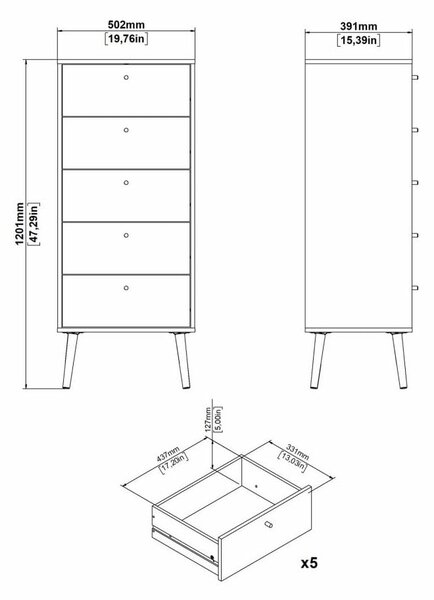 Antracytowa wysoka komoda 50x120 cm Bodo – Tvilum