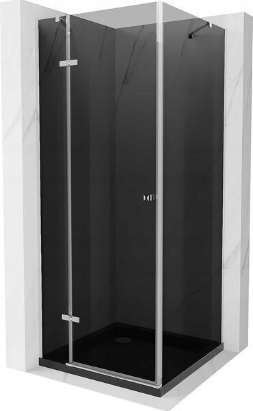 Mexen Roma kabina prysznicowa uchylna 80 x 80 cm, grafit, chrom + brodzik Flat, czarny - 854-080-080-01-40-4070
