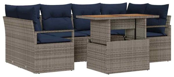 Zestaw sof na ogród z poduszką 7 szt. szary i granatowy
