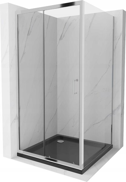 Mexen Apia kabina prysznicowa rozsuwana 100 x 100 cm, transparent, chrom + brodzik Flat, czarny - 840-100-100-01-00-4070