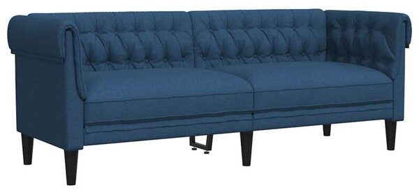 Sofa chesterfield, trzyosobowa, niebieska, obita tkaninÄ