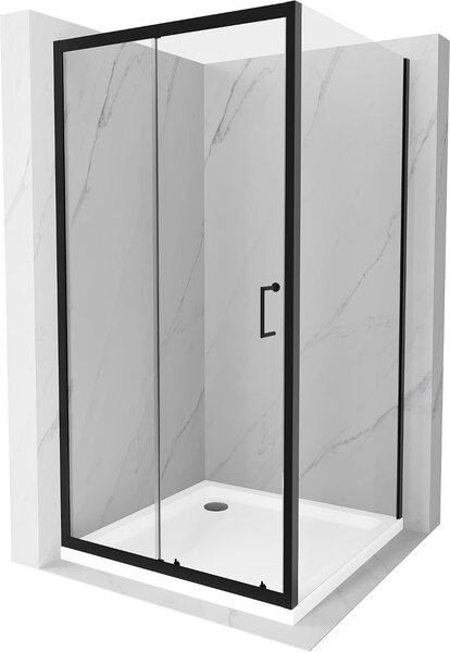 Mexen Apia kabina prysznicowa rozsuwana 100 x 100 cm, transparent, czarna + brodzik Flat, biały- 840-100-100-70-00-4010B