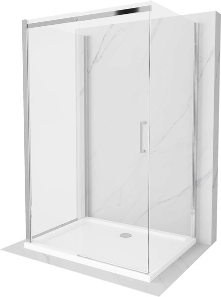 Mexen Omega kabina prysznicowa 3-ścienna, rozsuwana 120 x 80 cm, transparent, chrom + brodzik Flat - 825-120-080-01-00-3s-4010