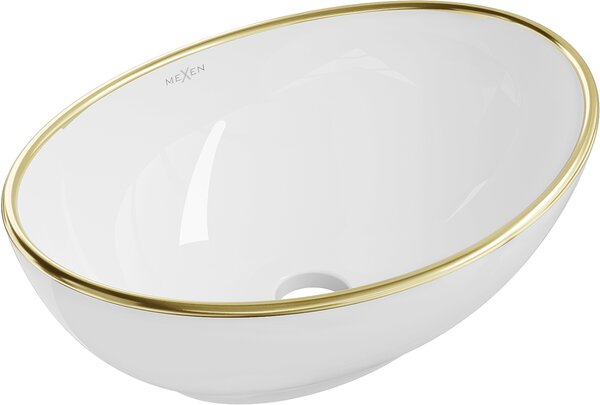 Mexen Elza umywalka nablatowa 40 x 33 cm, biała/złota rant - 21014005