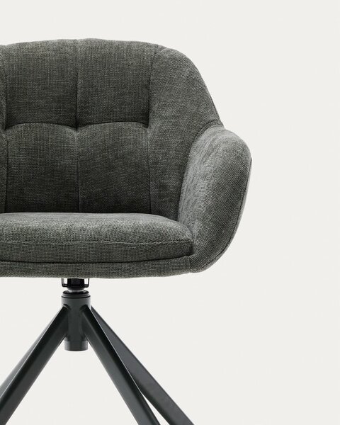 Ciemnozielony tapicerowany fotel jadalniany z podłokietnikami Dorina – Kave Home