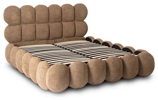 Łóżko Tapicerowane 160x200 cm ANKARA ze Stelażem i Pojemnikiem Dwuosobowe Boucle Brązowe