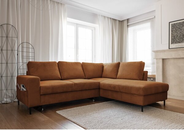 Pomarańczowobrązowy sztruksowy rozkładany narożnik (prawostronny) Lofty Lilly – Miuform