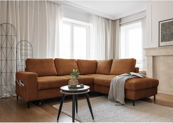 Pomarańczowobrązowy sztruksowy rozkładany narożnik (prawostronny) Lofty Lilly – Miuform