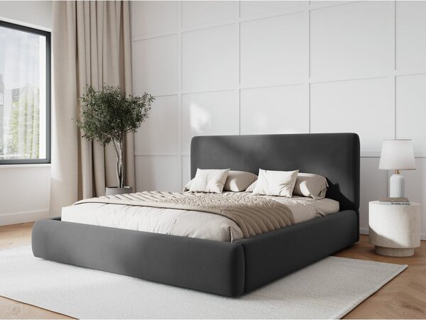 Ciemnoszare tapicerowane łóżko dwuosobowe ze schowkiem i stelażem 140x200 cm Colonel – Cosmopolitan Design