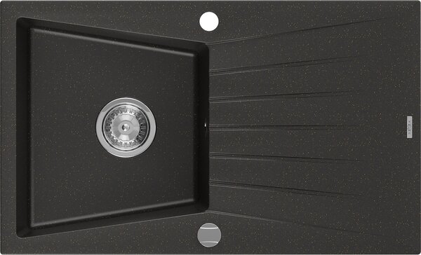 Mexen Cesar zlewozmywak granitowy 1-komorowy z ociekaczem 775 x 470 mm, czarny/złoty metalik, syfon chrom - 6514771010-75