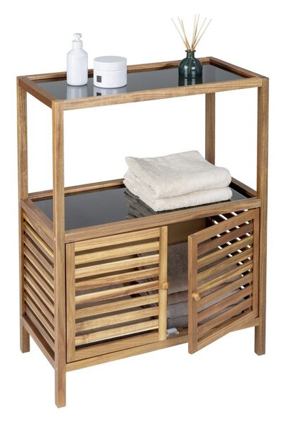 Czarno-naturalna niska szafka łazienkowa z litego drewna akacjowego 67,5x86 cm Fondi – Wenko