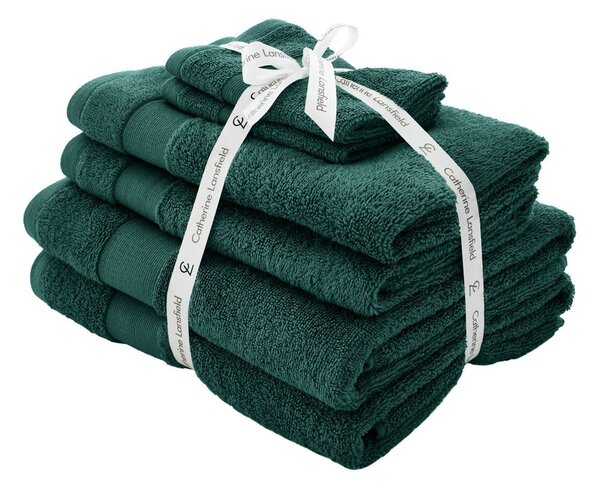 Ciemnozielone bawełniane ręczniki frotte zestaw 6 szt. Anti-Bacterial – Catherine Lansfield