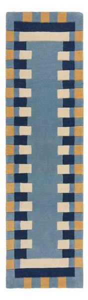 Niebieski wełniany chodnik tkany ręcznie 60x230 cm Kai Wool Border – Flair Rugs