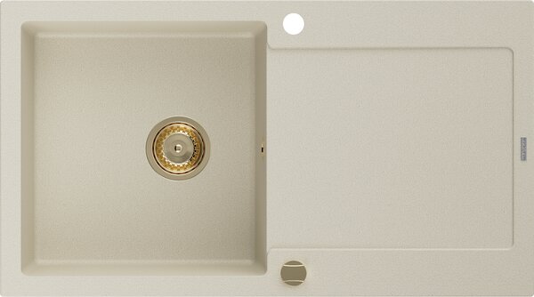 Mexen Leo zlewozmywak granitowy 1-komorowy z ociekaczem 900 x 500 mm, beżowy, syfon złoty - 6501901010-69-G