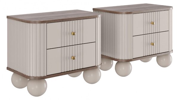 Zestaw szafek nocnych Vesper 56 cm - kaszmir / orzech / złote uchwyty / nogi kule