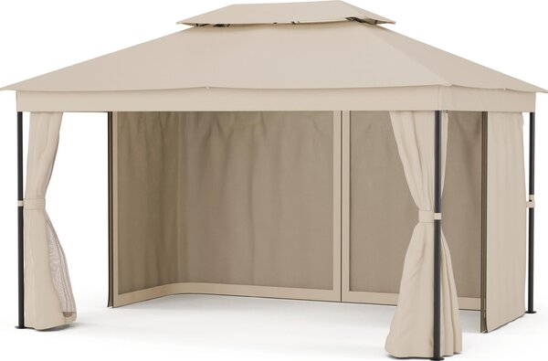 Blumfeldt Mondo Dual Pawilon 3x4 – Doppeldach & Moskitonetze, Rostfreier Metallrahmen, Wetterfeste Überdachung, Gartenpavillon, Be
