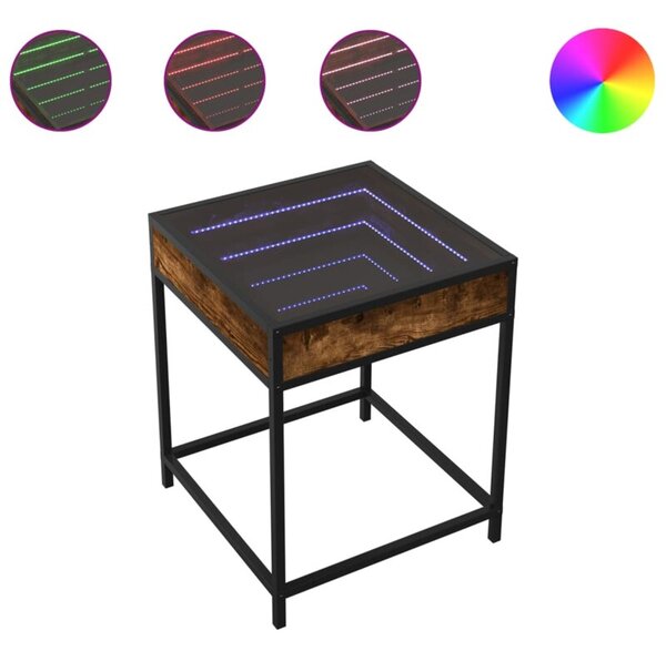 Stolik nocny z LED infinity, przydymiony dÄ b, 40x40x51 cm