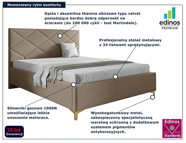 Beżowe pikowane łóżko welurowe 4 rozmiary C9-N76
