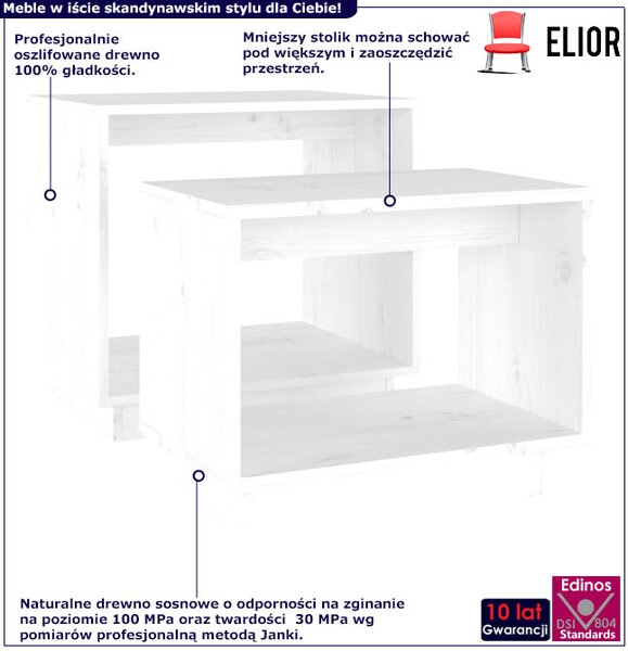 Biały zestaw 2 drewnianych stolików kawowych K5-C17