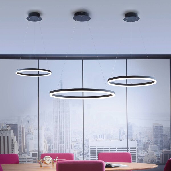 Paul Neuhaus Lampa wisząca Titus, możliwość ściemniania, czarny, salon / jadalnia, aluminium, nowoczesny