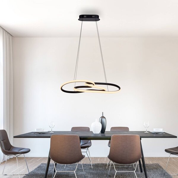 Paul Neuhaus Lampa wisząca TWIST, możliwość ściemniania, czarny, salon / jadalnia, aluminium, nowoczesny