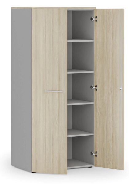 Szafa biurowa z drzwiami PRIMO GRAY, 800 x 500 x 1781 mm, szary/dąb naturalny