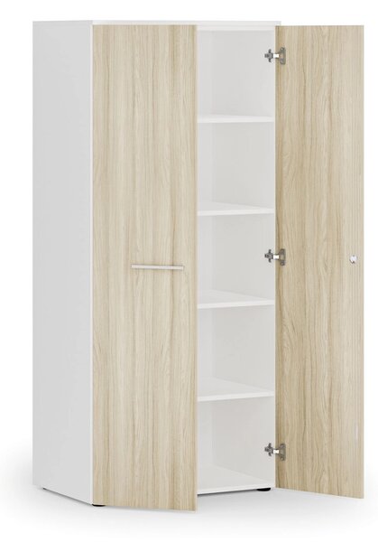 Szafa biurowa z drzwiami PRIMO WHITE, 800 x 500 x 1781 mm, biały/dąb naturalny