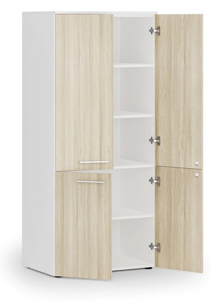 Szafa biurowa pół-drzwi PRIMO WHITE, 800 x 500 x 1781 mm, biały/dąb naturalny