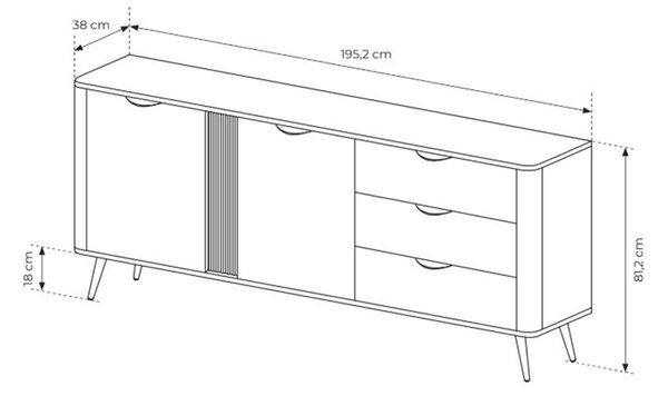 Komoda Edrin 195 cm z szufladami - dąb dunin / czarny