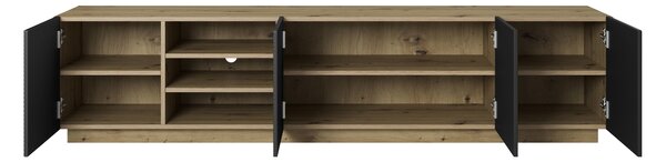 Szafka RTV Asha 200 cm z ryflowanym frontem i wnęką - artisan / czarny mat