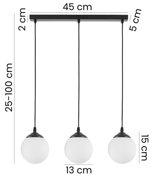 LAMPA WISZĄCA SUFITOWA NOWOCZESNA POTRÓJNA CZARNA BIAŁE KULE FINO 3 LED