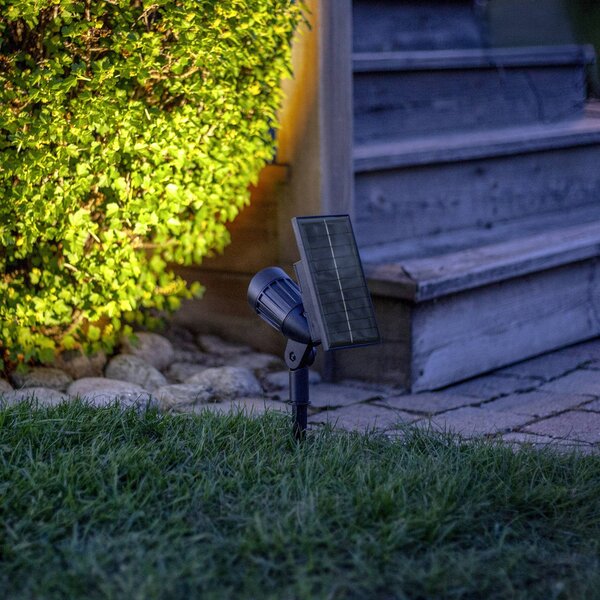 STAR TRADING Reflektor solarny spot LED 19 cm RGBW, 80 lm, czarny, z kołkiem do wbijania w Powerspot, czarny, tworzywo sztuczne, nowoczesny