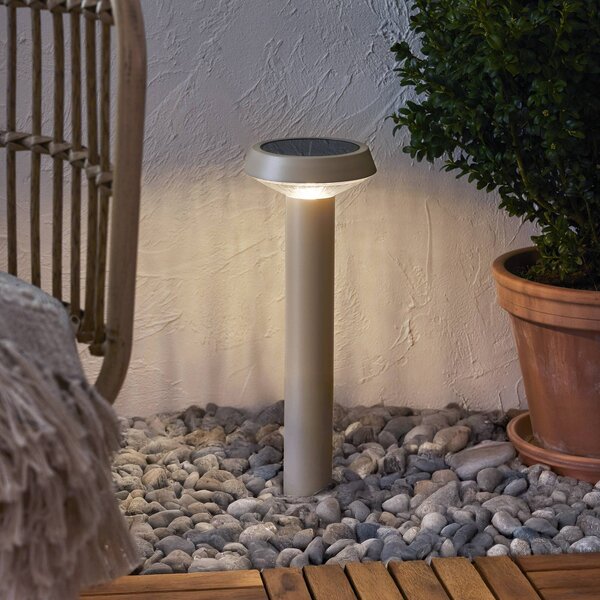 STAR TRADING Lampa z grotem ziemnym LED i panelem słonecznym „Casa”, beżowa, wysokość 45 cm Casa, kremowy / amber, stal szlachetna, nowoczesny