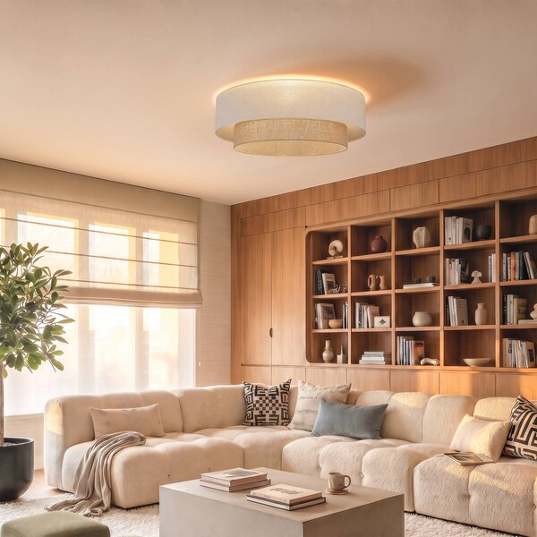 Lampa sufitowa Boho Duolla, kremowy / amber, przedpokój, tkanina / materiał / jedwab