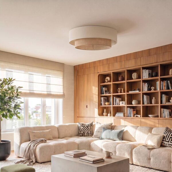 Lampa sufitowa Boho Duolla, kremowy / amber, przedpokój, tkanina / materiał / jedwab
