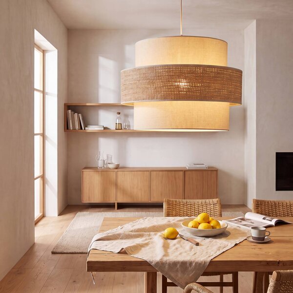 Lampa wisząca Space Duolla, kremowy / amber, sypialnia, tkanina / materiał / jedwab, młodzieżowy