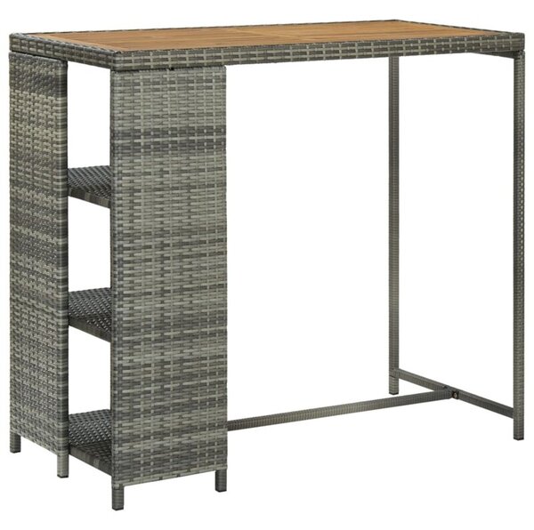 Stolik barowy z półką, szary, 120x60x110 cm, polirattan