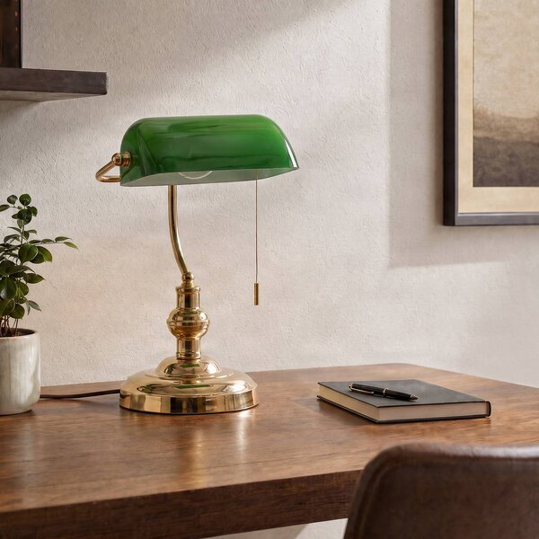 Lampa stołowa Milenka Lindby, mosiężny / złoty, salon / jadalnia, metal, antyczny