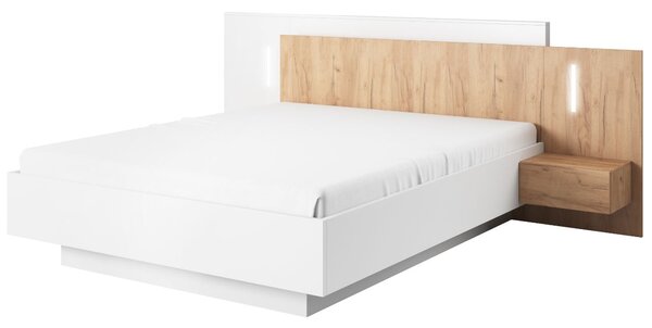 Łóżko drewniane z stolikami nocnymi 160x200 Morten Biały, Dąb Craft Złoty