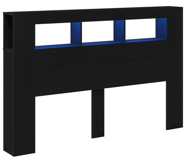 Wezgłowie LED z półką czarny dąb 160 x 18,5 x 103,5 cm