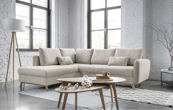 Beżowy rozkładany narożnik Miuform Scandic Lagom L, lewostronny