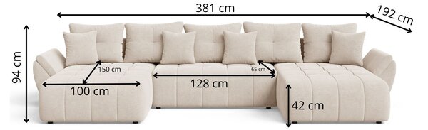 Narożnik U z funkcją spania i pojemnikiem Decor U Jasny szary