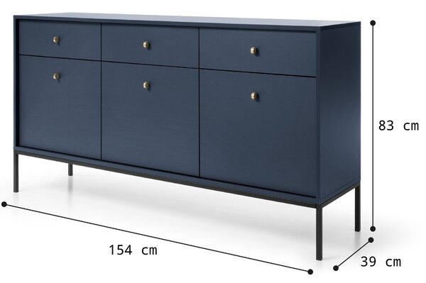 Komoda z drzwiami i szufladami na czarnych nóżkach 154 cm Amor Granatowa