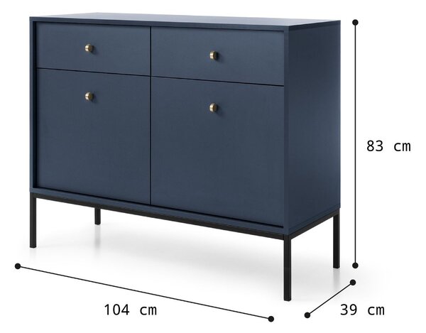 Komoda z drzwiami i szufladami na czarnych nóżkach 104 cm Amor Granatowa