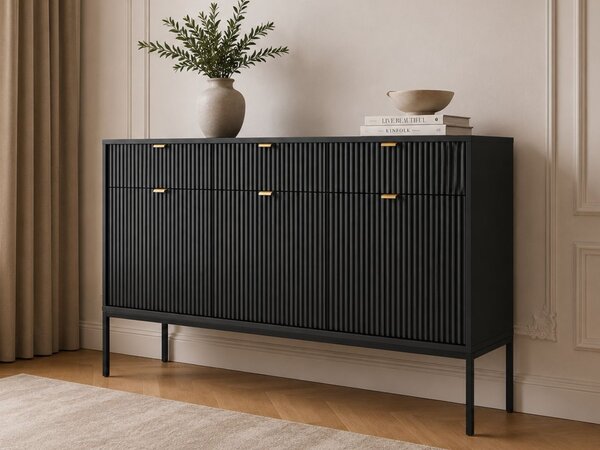 Komoda z drzwiami i szufladami Amber czarna na czarnych nogach