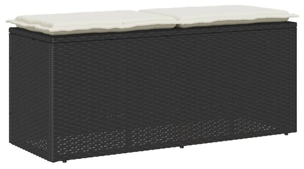 Ławka ogrodowa z poduszką czarna 110x40x44 cm polirattan