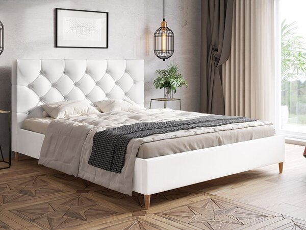 Łóżko tapicerowane ze stelażem 140x200 Tril Białe
